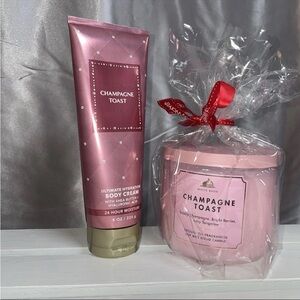 Champagne Toast Bath and Body Works White Barn Wax Candle + Body Cream Set of 2